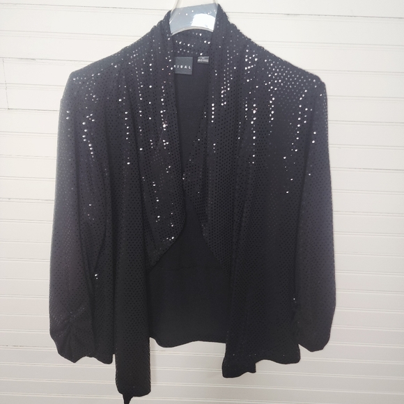 Tribal Black Metallic Dot Open Front Jacket Cardigan XL - Picture 5 of 11